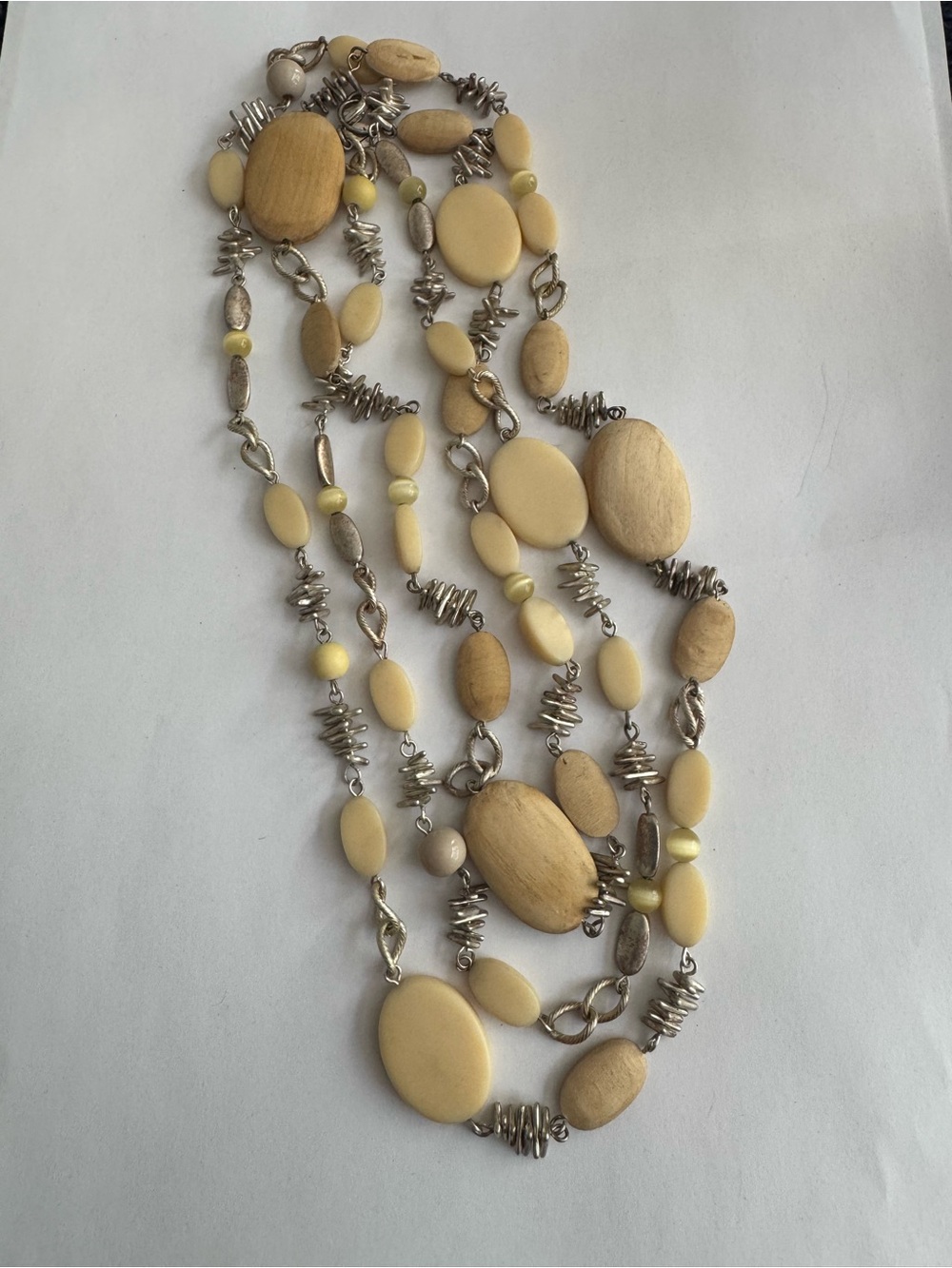 Vintage Liz Claiborne Multi-Strand Cream and Natural Wood Bead Necklace EUC